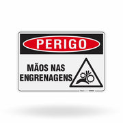 Placa Perigo - Mãos nas Engrenagens
