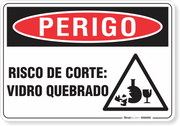 Placa Perigo Risco De Corte Vidro Quebrado