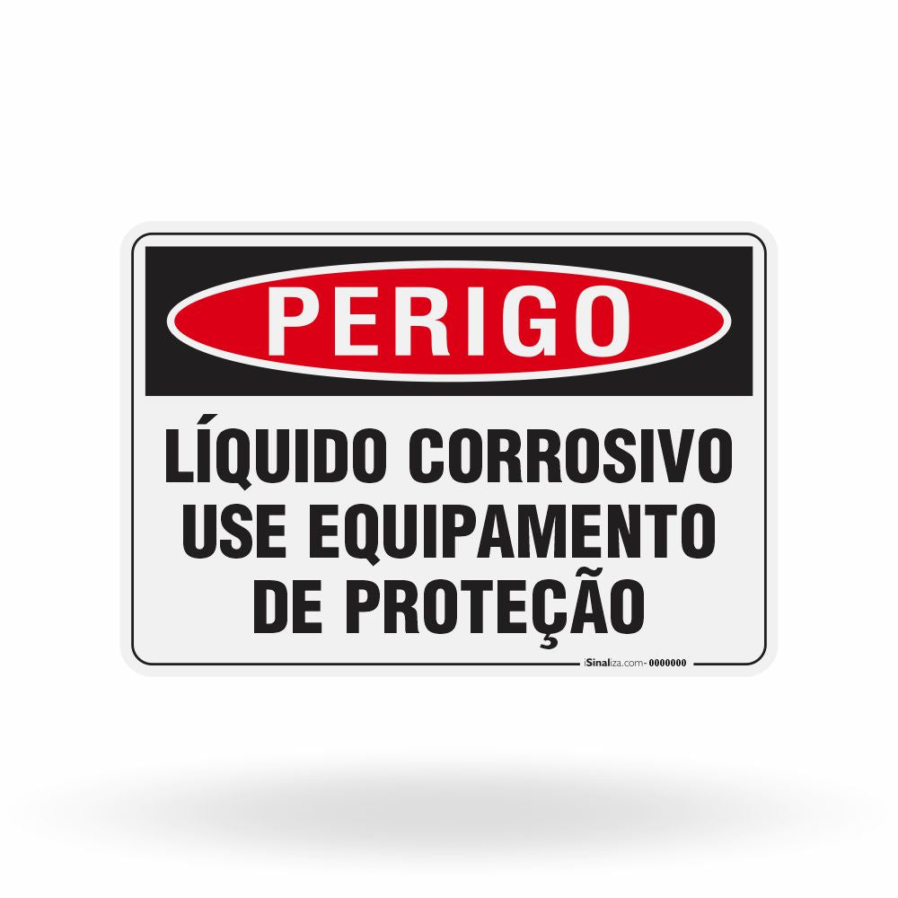 Placa Perigo - Líquido Corrosivo Use Equipamento de Proteção