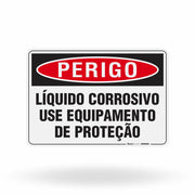 Placa Perigo - Líquido Corrosivo Use Equipamento de Proteção