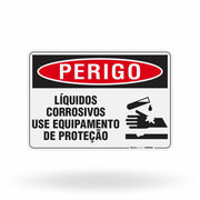 Placa Perigo - Líquidos Corrosivos Use Equipamento de Proteção
