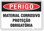 Placa Perigo Material Corrosivo Proteção Obrigatória