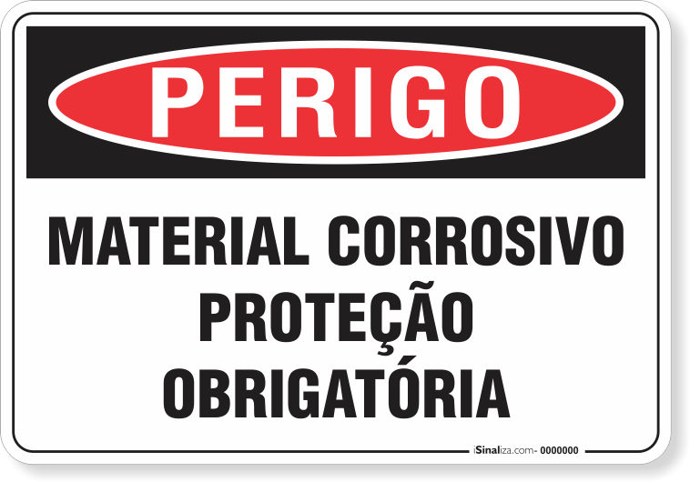 Placa Perigo Material Corrosivo Proteção Obrigatória