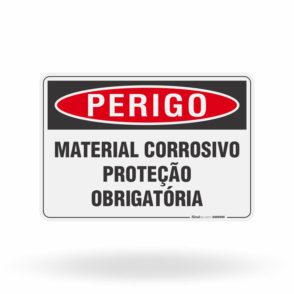 Placa Perigo - Material Corrosivo Proteção Obrigatória