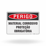 Placa Perigo - Material Corrosivo Proteção Obrigatória