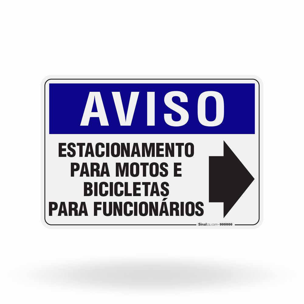 Placa Aviso - Estacionamento para Motos e Bicicletas para Funcionários