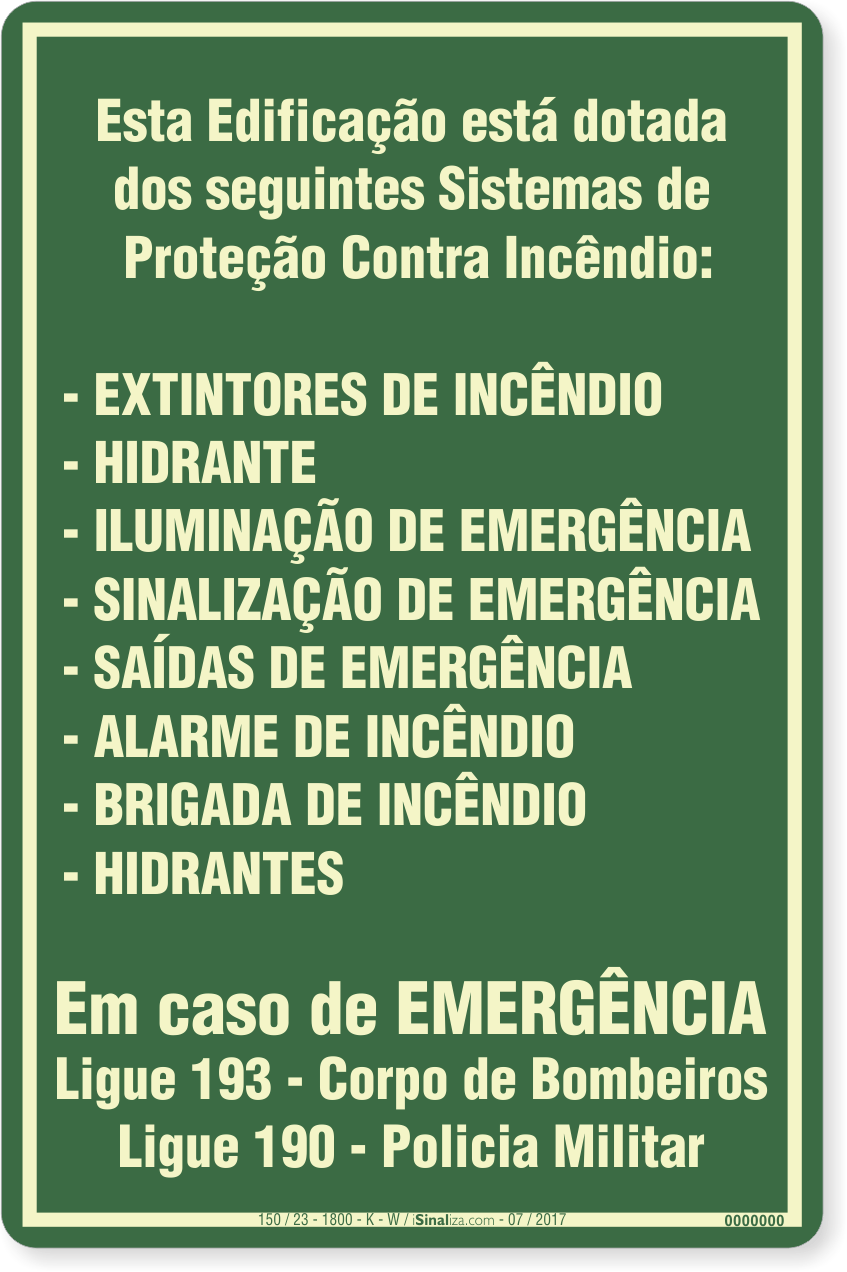 Placa Indicação Dos Sistemas De Proteção Contra Incêndio