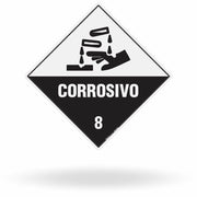 Placa Rótulo de Risco - Classe 8 - Corrosivo - 30x30 cm