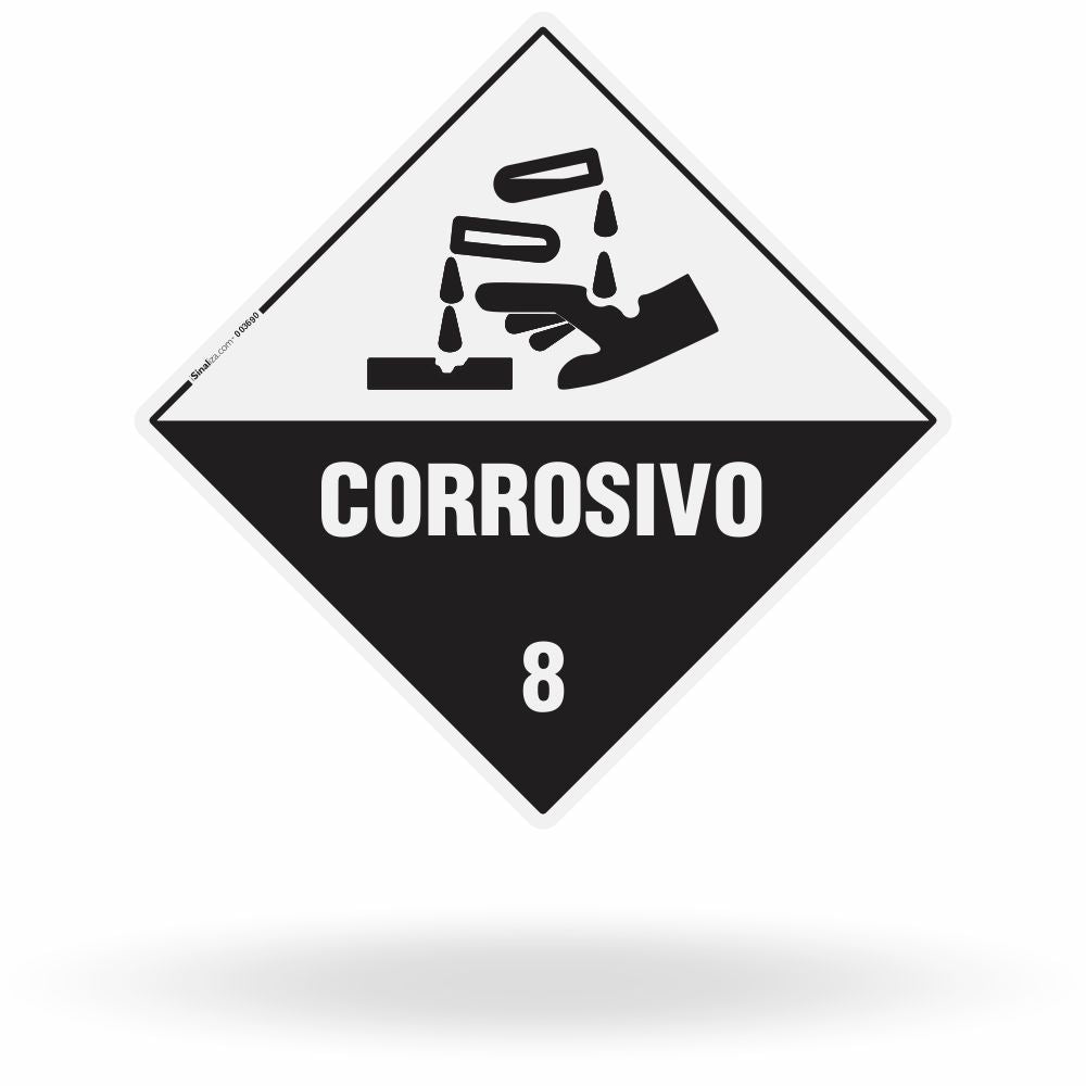 Placa Rótulo de Risco - Classe 8 - Corrosivo - 30x30 cm