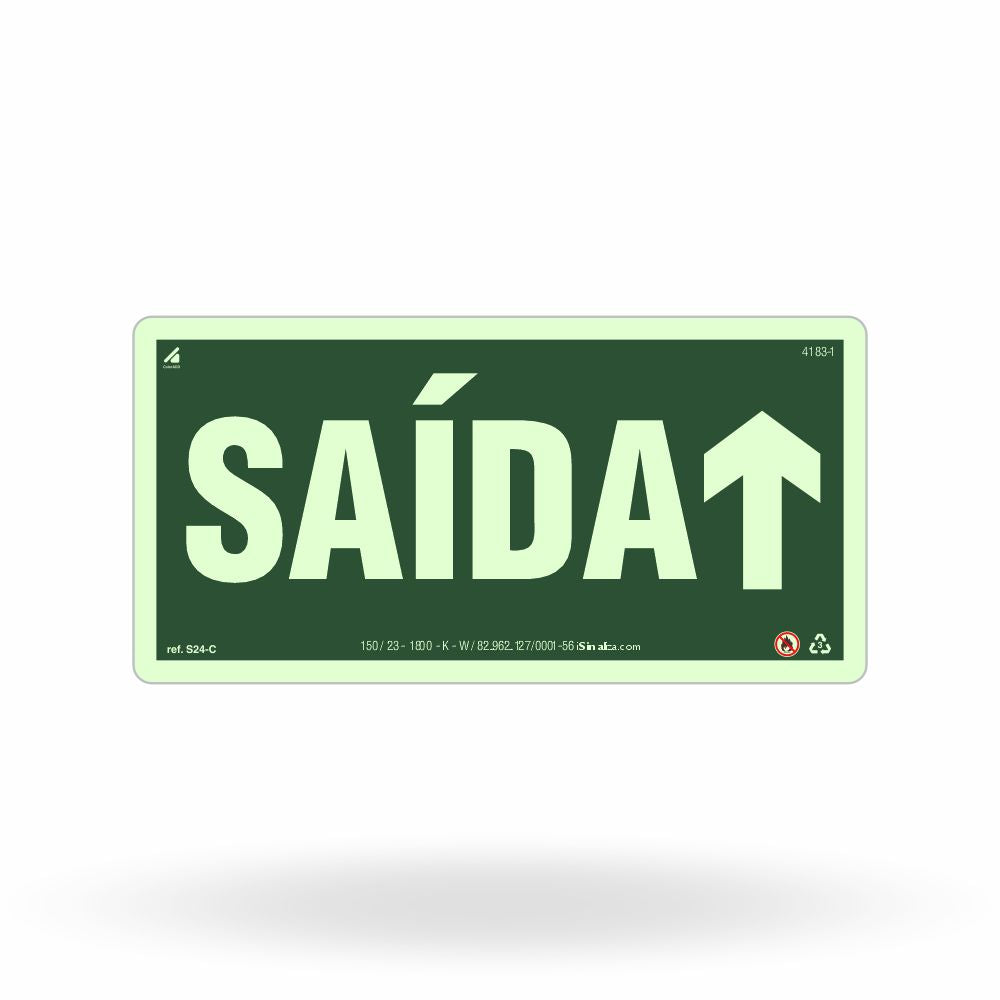 Placa "Saída" (Seta Cima) S24-C com ColorAdd
