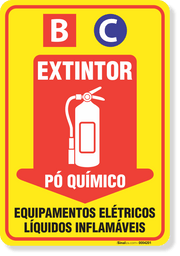 Placa Extintor BC Pó Químico Equipamentos Elétricos E Líquidos Inflamáveis