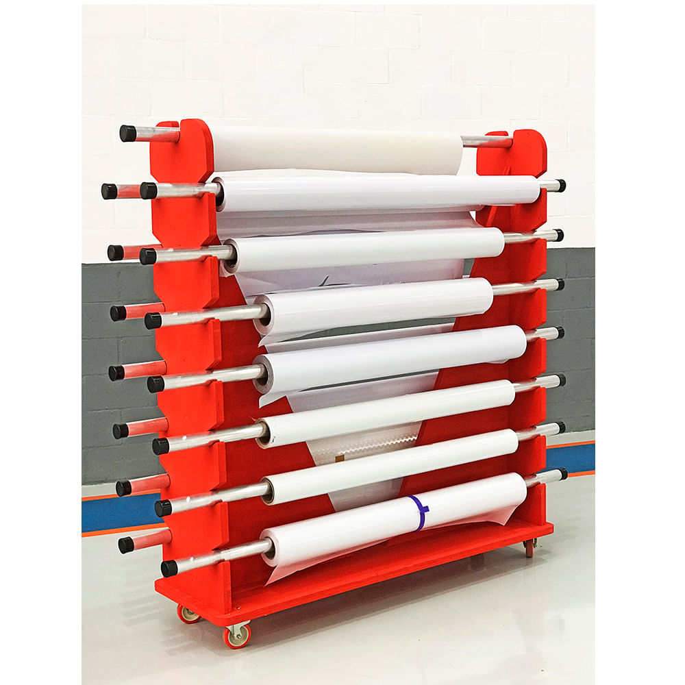 Suporte de Rolos Industrial com Rodízios – Capacidade para 15 Rolos