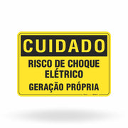 Placa Cuidado - "Choque Elétrico - Geração Própria" - Padrão Multiconcessionárias - 26x18 cm