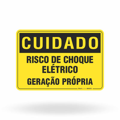 Placa Cuidado - "Choque Elétrico - Geração Própria" - Padrão Multiconcessionárias - 26x18 cm