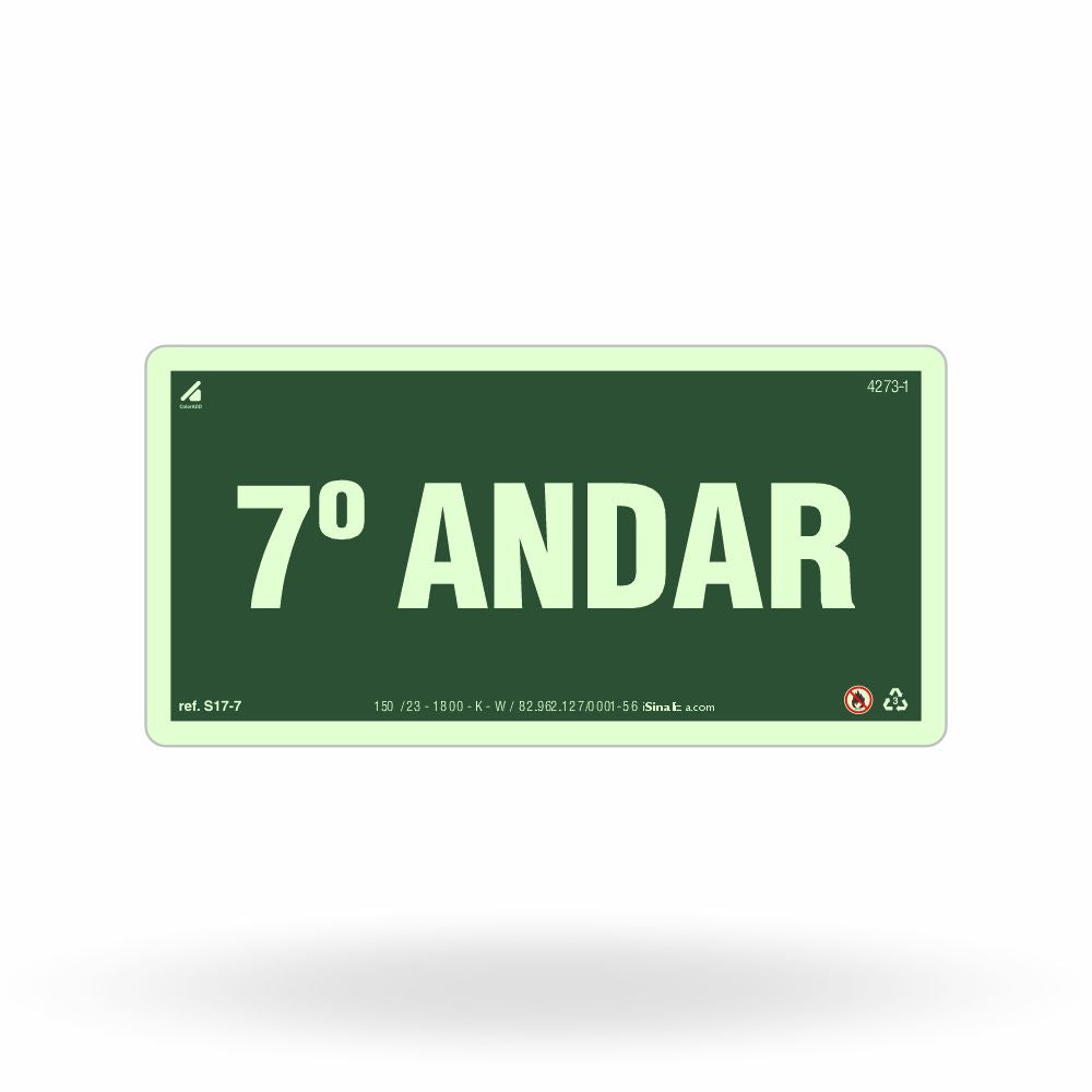 Placa de Andar "7º Andar" Fotoluminescente S17-7 com ColorAdd