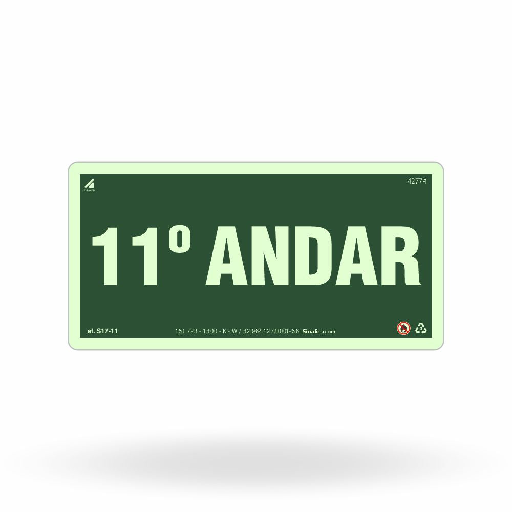 Placa de Andar "11º Andar" Fotoluminescente S17-11 com ColorAdd