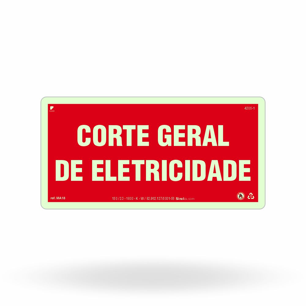 Placa de Alerta "Corte Geral de Eletricidade" MA18 com ColorAdd