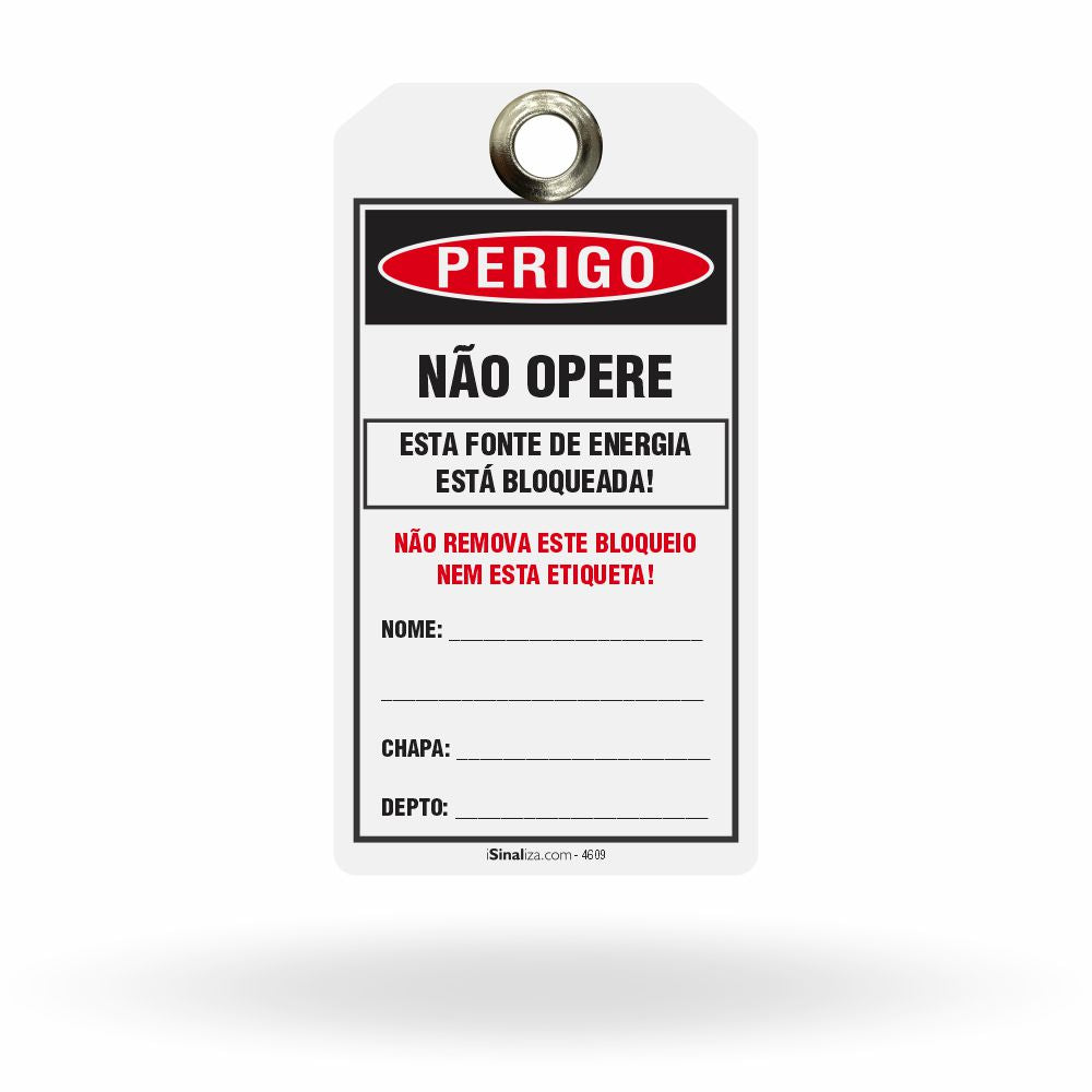 Etiqueta de Bloqueio LOTO "Perigo: Equipamento Travado - Não Opere" (Embalagem com 14 unidades)