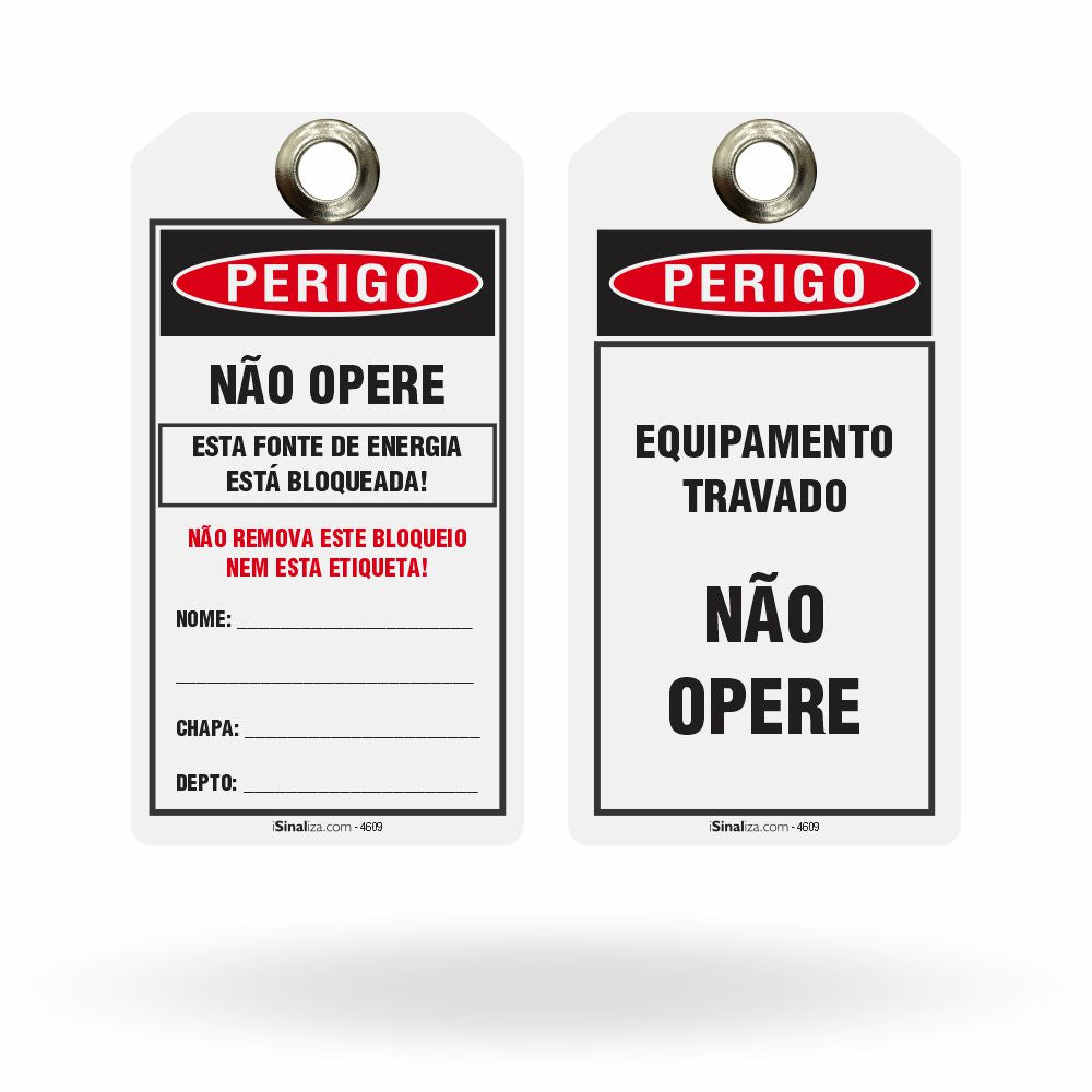 Etiqueta de Bloqueio LOTO "Perigo: Equipamento Travado - Não Opere" (Embalagem com 14 unidades)