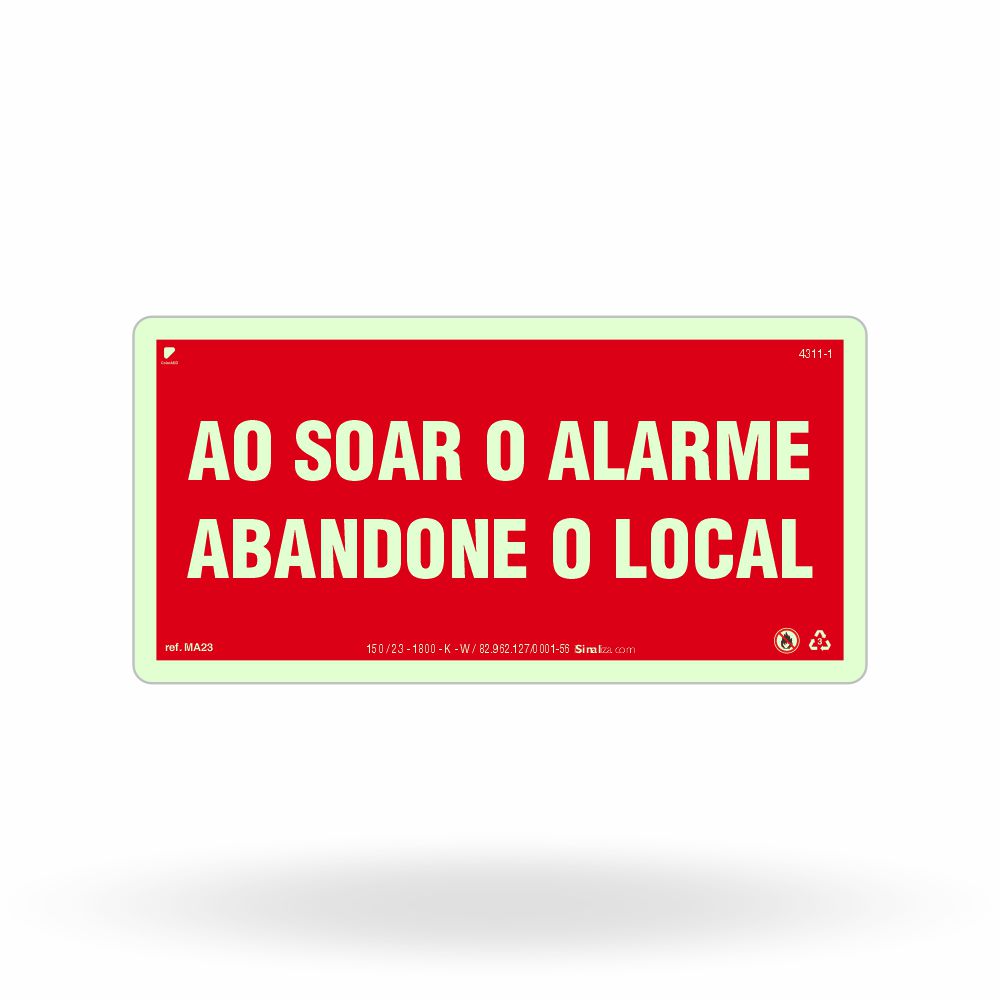 Placa de Alerta "Ao Soar o Alarme, Abandone o Local" MA23 com ColorAdd