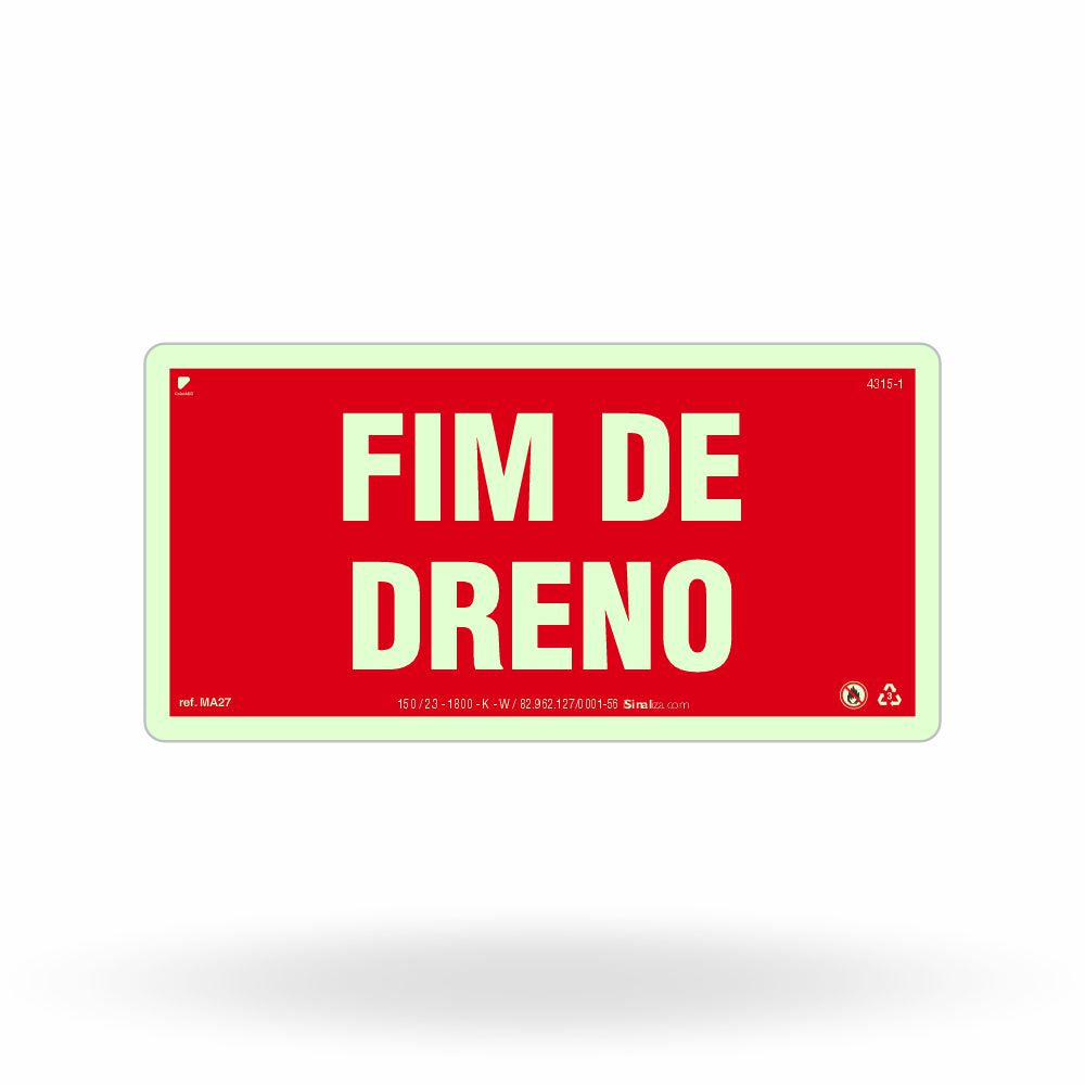 Placa de Alerta "Fim de Dreno" MA27 com ColorAdd