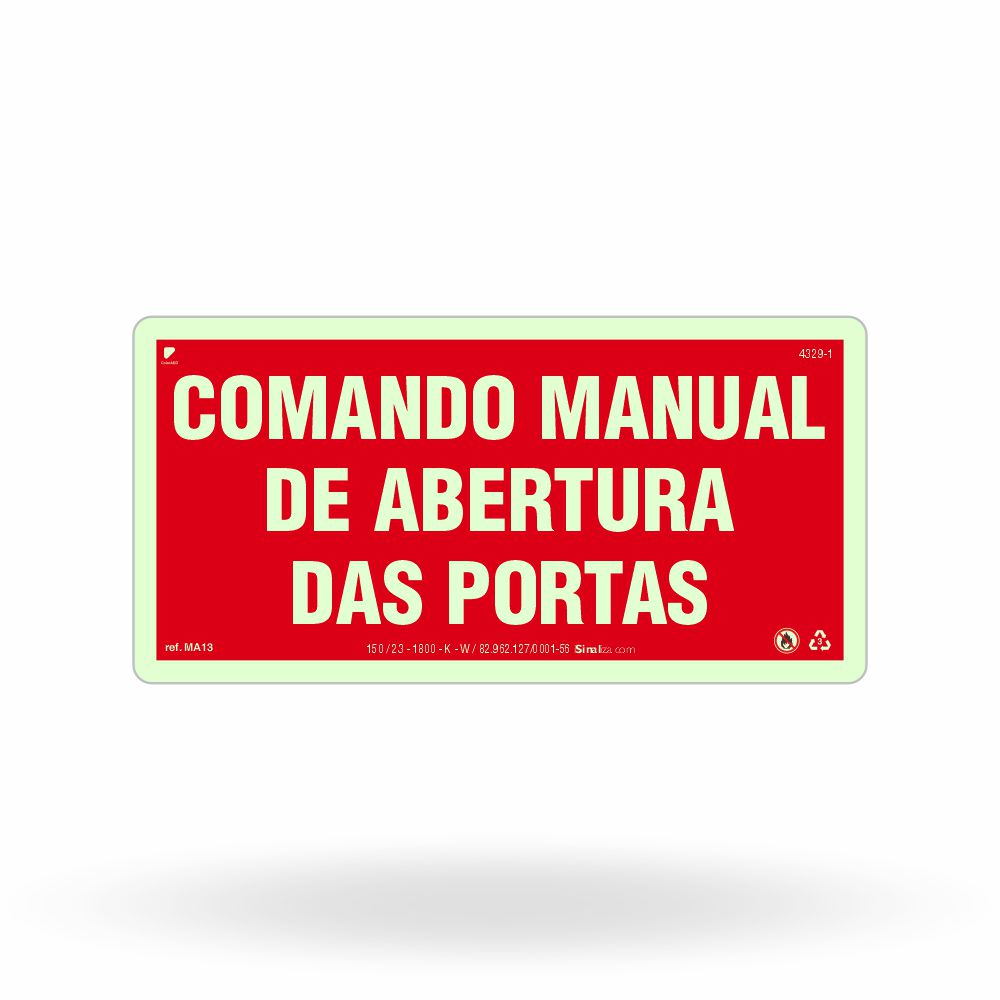 Placa "Comando Manual de Abertura das Portas" MA13 com ColorAdd