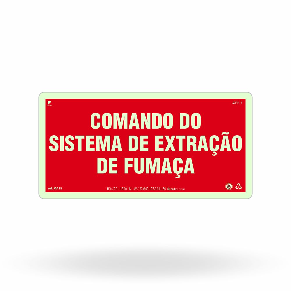 Placa de Alerta "Comando Extração de Fumaça" MA15 com ColorAdd