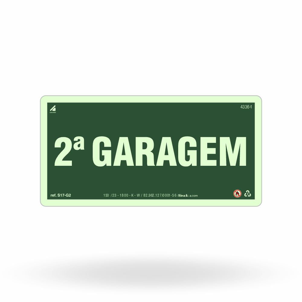 Placa de Andar "2ª Garagem" Fotoluminescente S17-G2 com ColorAdd