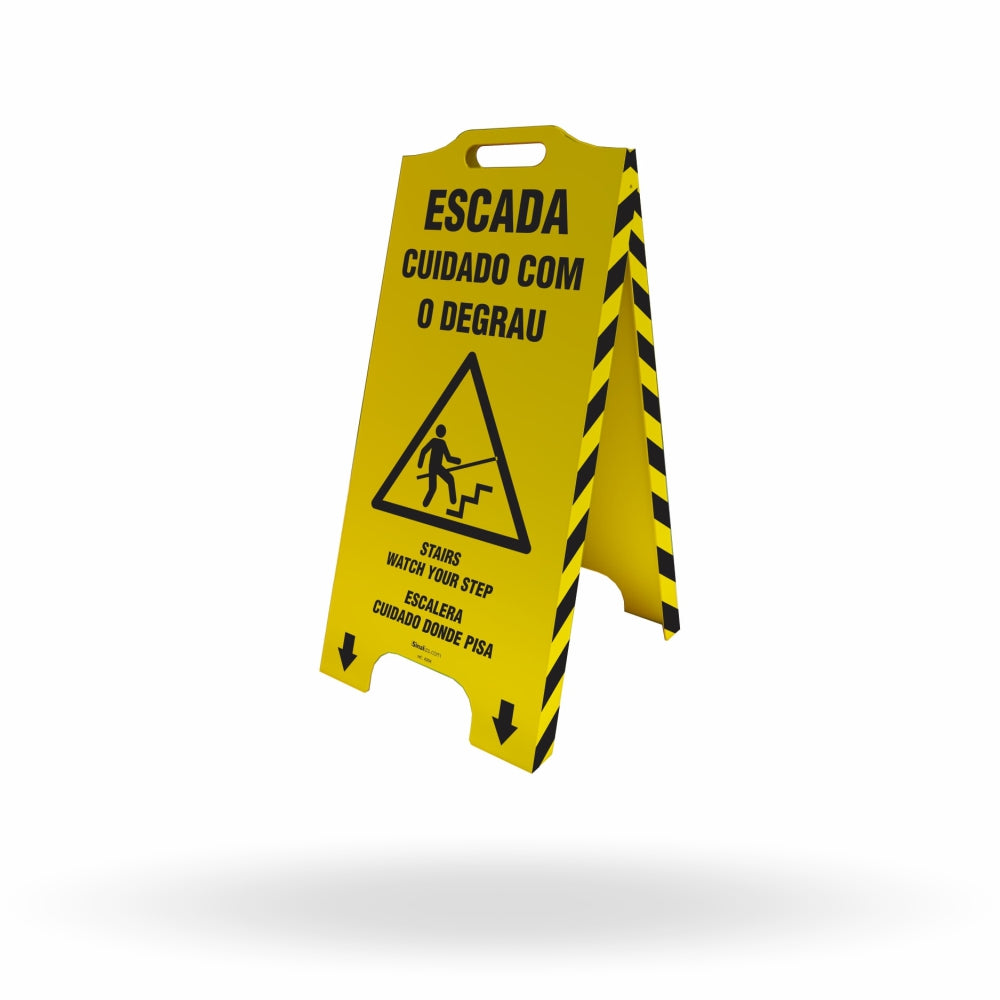 Cavalete de Sinalização "Cuidado com o Degrau" Trilíngue
