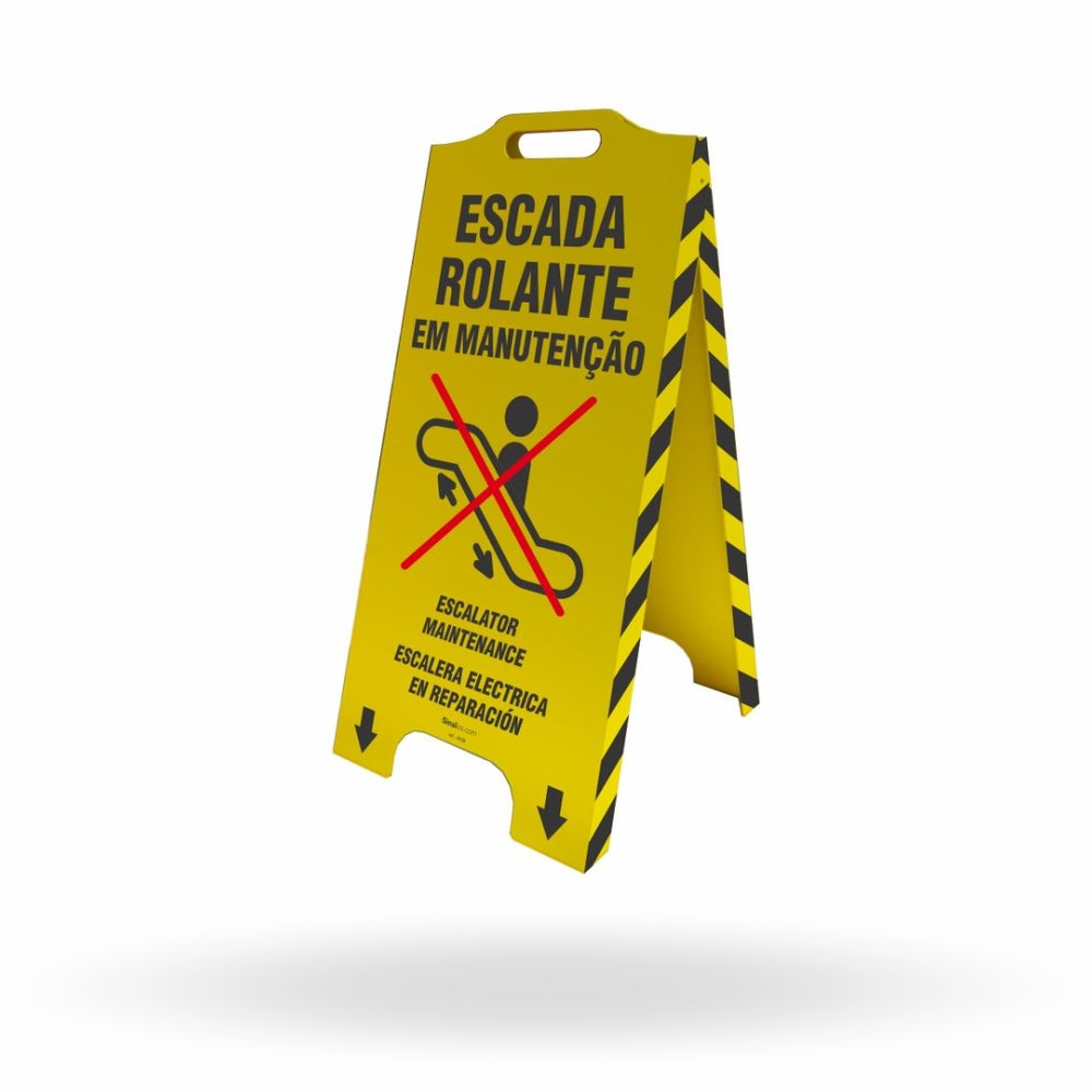 Cavalete de Sinalização "Escada Rolante em Manutenção" Trilíngue