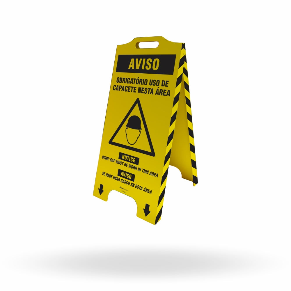 Cavalete de Sinalização "Obrigatório Uso de Capacete" Trilíngue