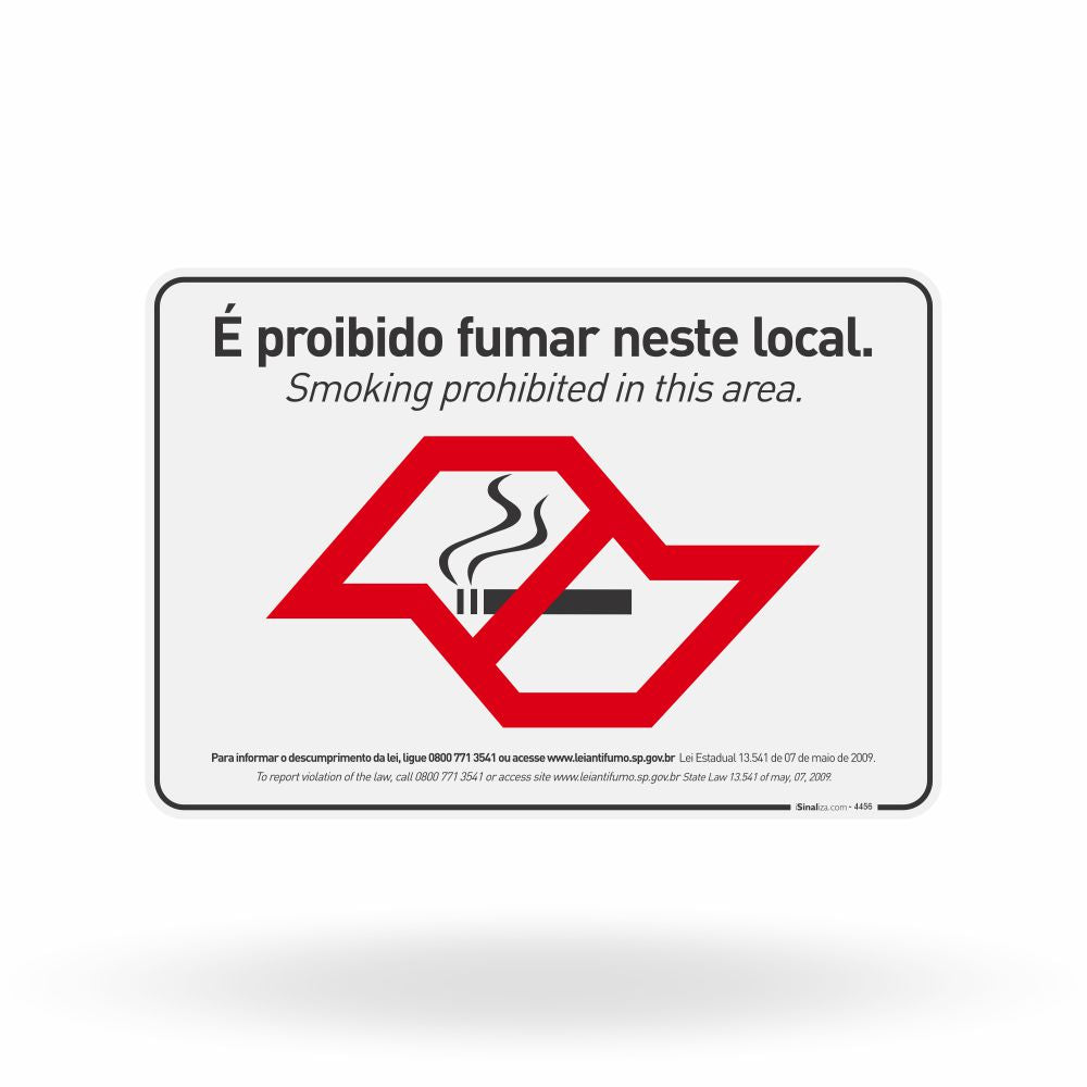 Placa - É Proibido Fumar Neste Local - Lei 13.541 de SP