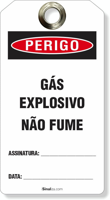 Etiqueta de Bloqueio LOTO "Perigo: Gás Explosivo - Não Fume" (Embalagem com 14 unidades)