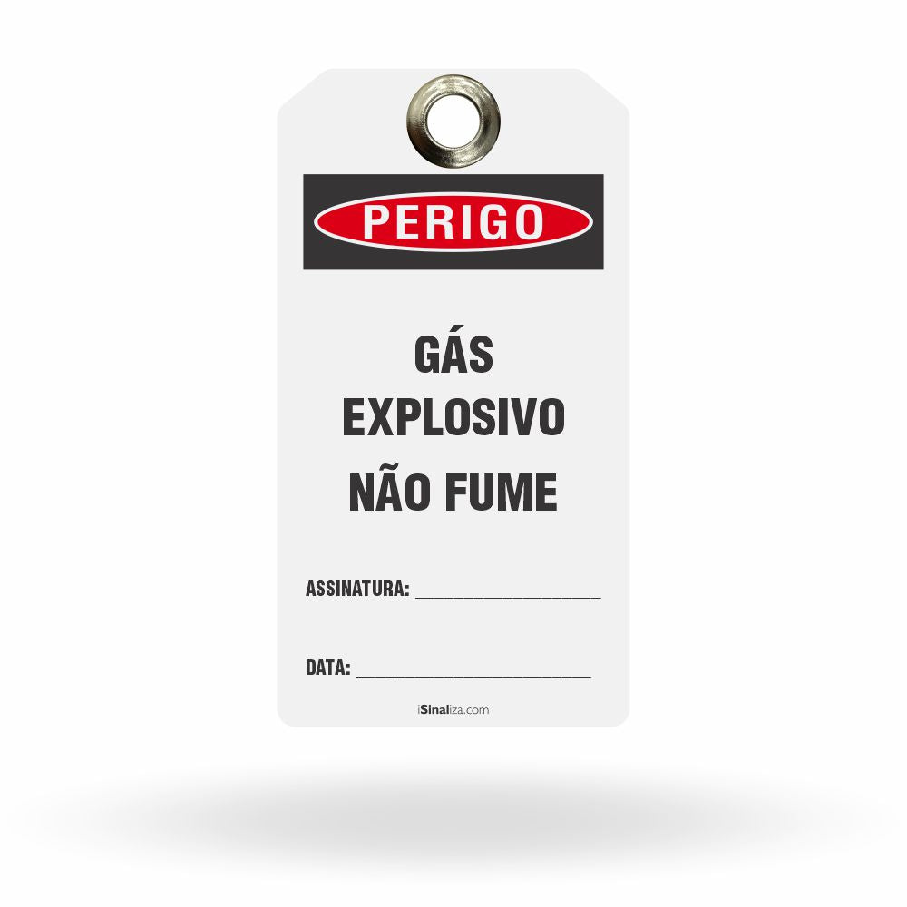 Etiqueta de Bloqueio LOTO "Perigo: Gás Explosivo - Não Fume" (Embalagem com 14 unidades)