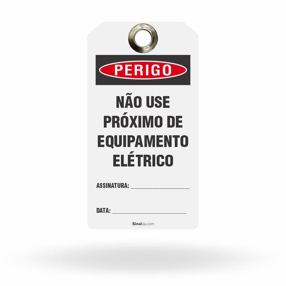 Etiqueta de Bloqueio LOTO "Perigo: Não Use Próximo de Equipamento Elétrico" (Embalagem com 14 unidades)