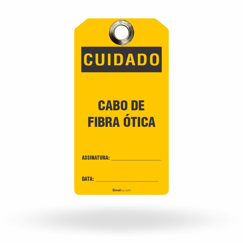 Etiqueta de Bloqueio LOTO "Cuidado: Cabo de Fibra Ótica" (Embalagem com 14 unidades)