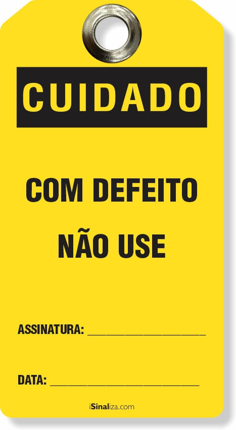 Etiqueta de Bloqueio LOTO "Cuidado: Com Defeito, Não Use" (Embalagem com 14 unidades)