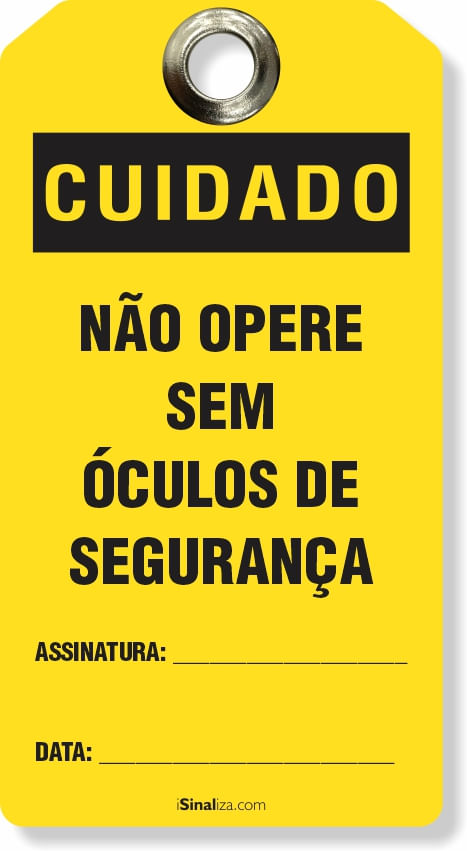 Etiqueta de Bloqueio LOTO "Cuidado: Não Opere Sem Óculos de Segurança" (Embalagem com 14 unidades)