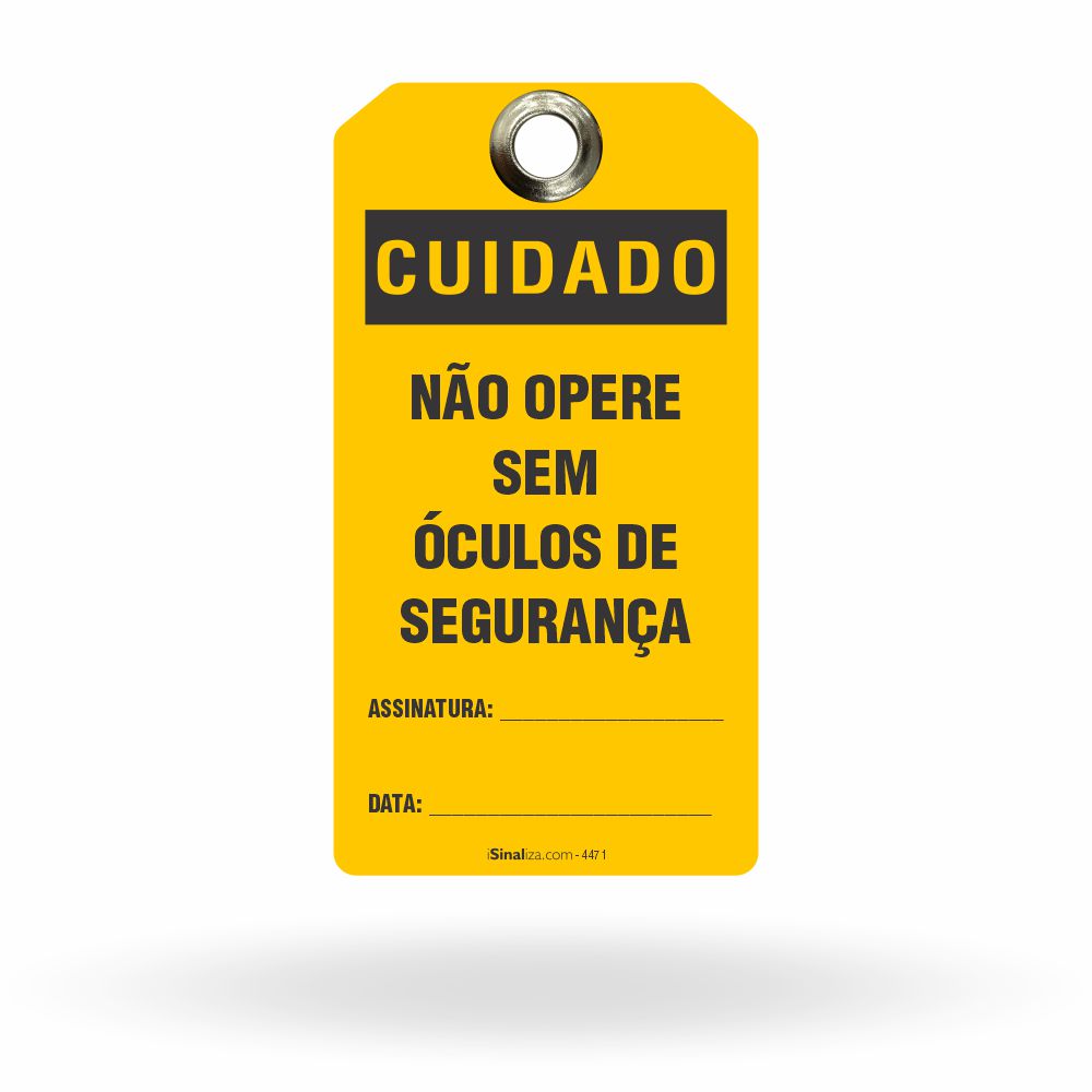 Etiqueta de Bloqueio LOTO "Cuidado: Não Opere Sem Óculos de Segurança" (Embalagem com 14 unidades)