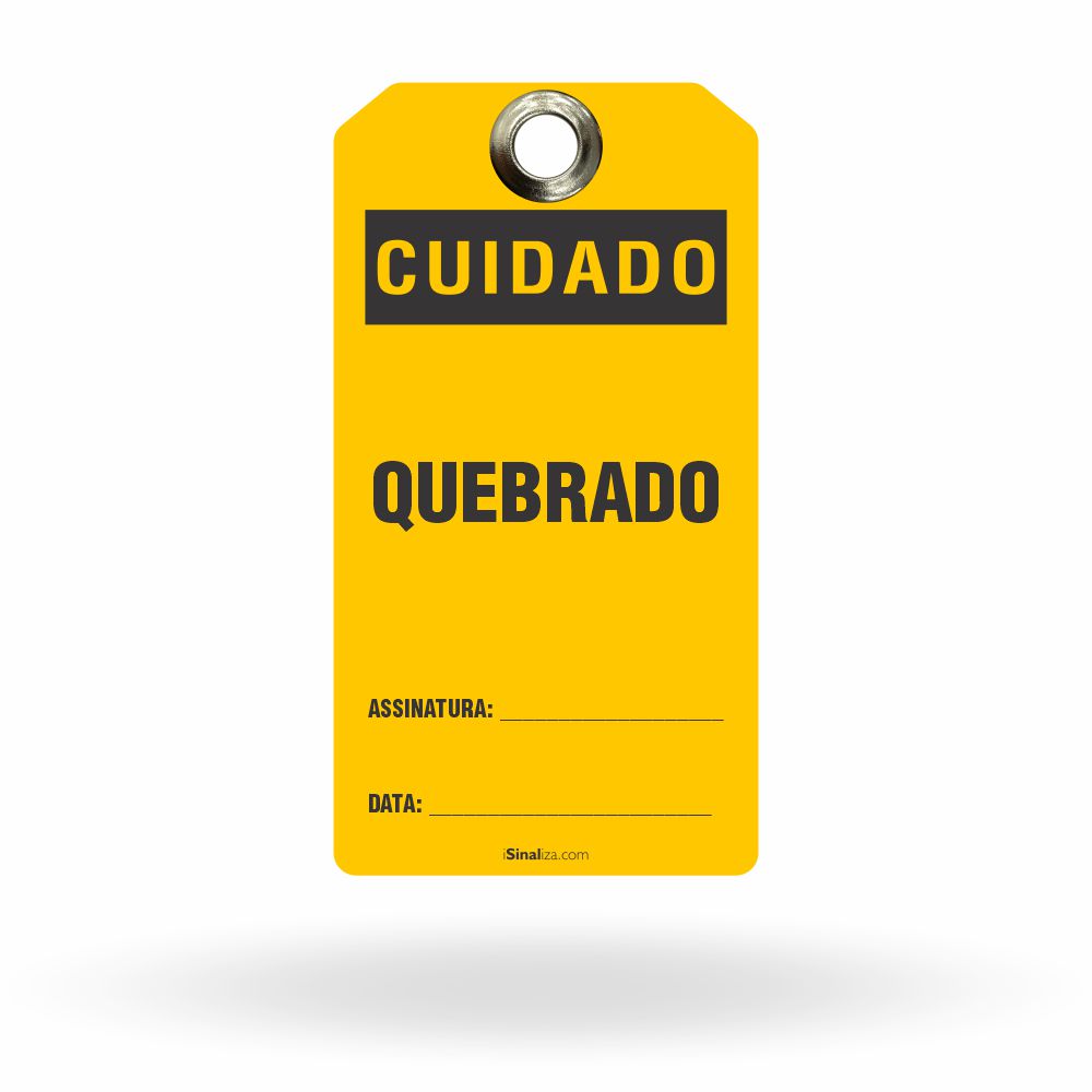Etiqueta de Bloqueio LOTO "Cuidado: Quebrado" (Embalagem com 14 unidades)