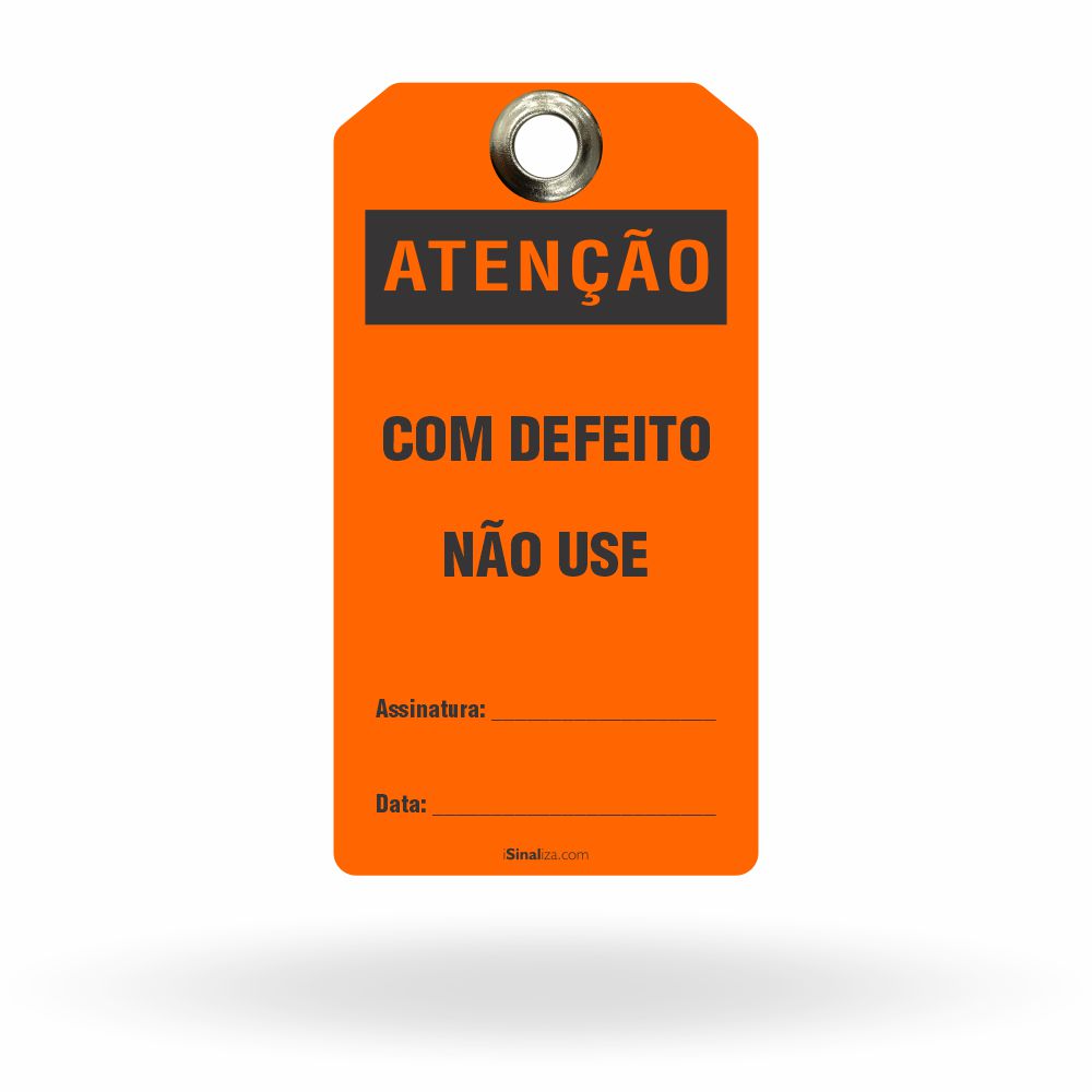 Etiqueta de Bloqueio LOTO "Atenção: Com Defeito, Não Use" (Embalagem com 14 unidades)