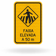 Placa Passagem de Pedestres com Faixa Elevada a 50 Metros (A-32b)