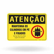 Placa Atenção - Mantenha os Cilindros em Pé e Fixados