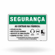 Placa Segurança - Ao Entrar na Fábrica