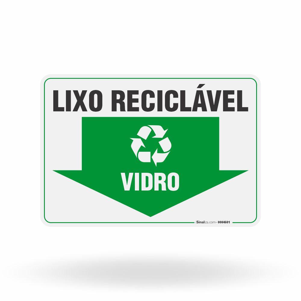 Placa Lixo Reciclável - Seta Horizontal (Vidro)