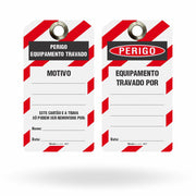 Etiqueta de Bloqueio LOTO "Perigo: Equipamento Travado - Motivo" (Embalagem com 14 unidades)