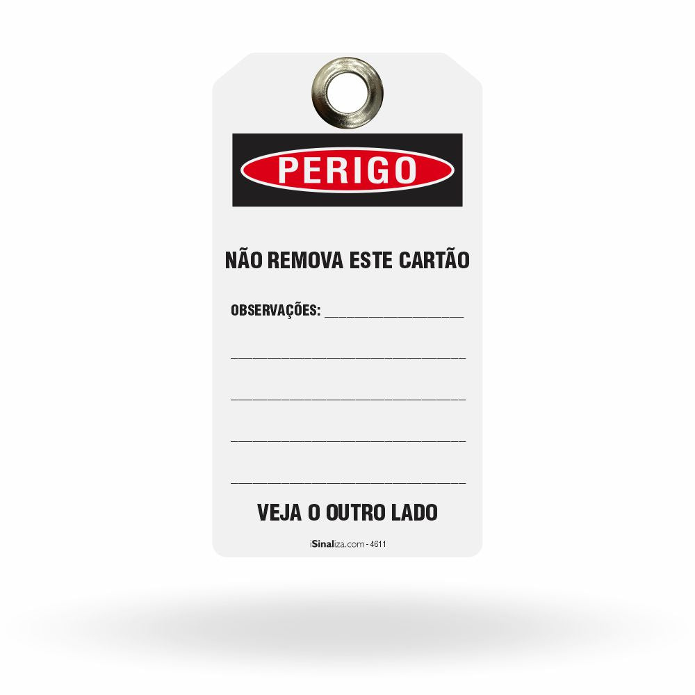 Etiqueta de Bloqueio LOTO "Perigo: Não Remova Este Cartão" (Embalagem com 14 unidades)