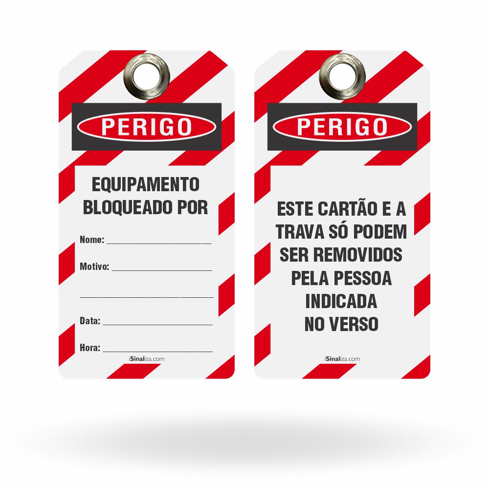 Etiqueta de Bloqueio LOTO "Perigo: Equipamento Bloqueado Por / Equipamento e Trava" (Embalagem com 14 unidades)