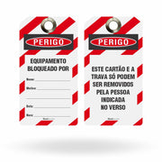 Etiqueta de Bloqueio LOTO "Perigo: Equipamento Bloqueado Por / Equipamento e Trava" (Embalagem com 14 unidades)