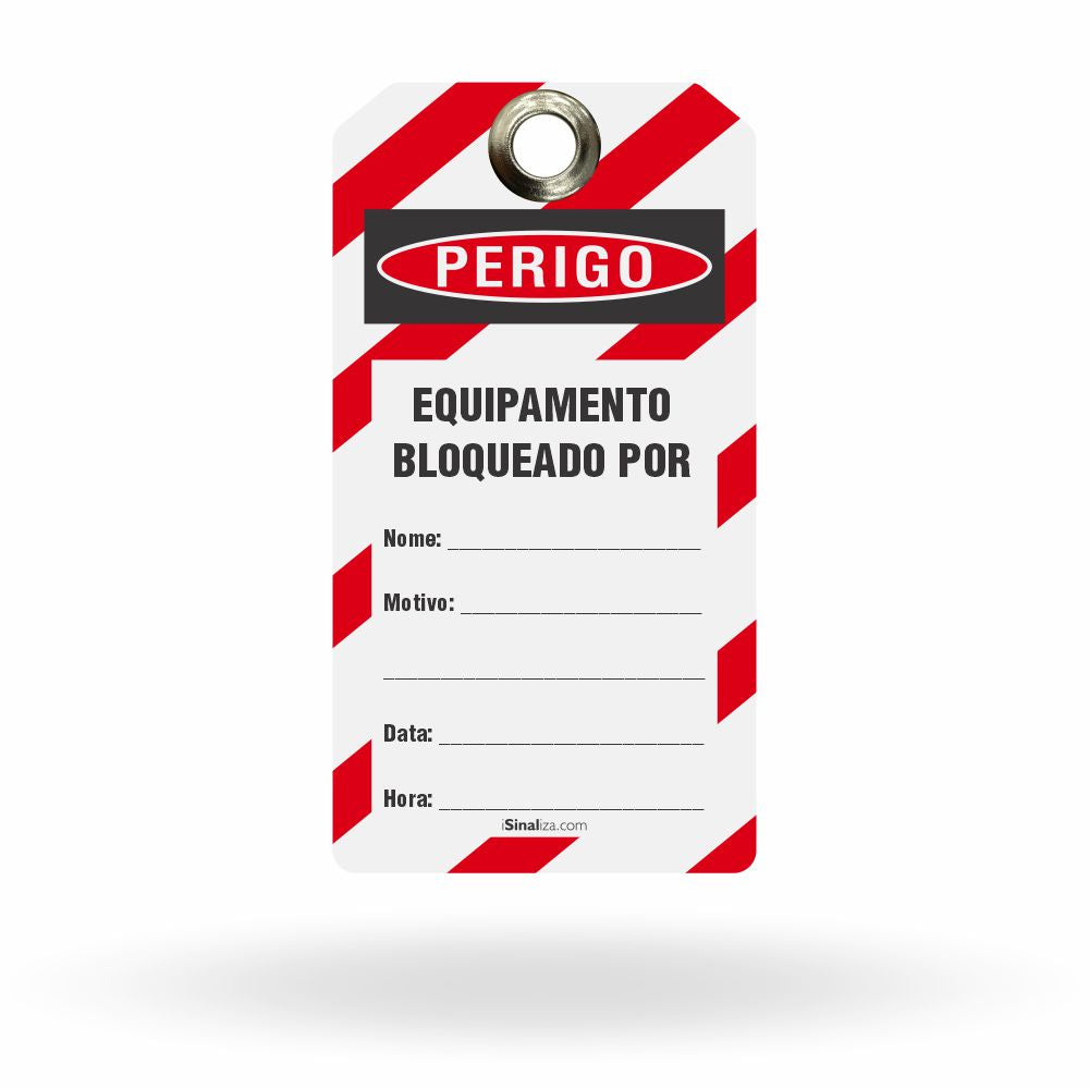 Etiqueta de Bloqueio LOTO "Perigo: Equipamento Bloqueado Por / Equipamento e Trava" (Embalagem com 14 unidades)
